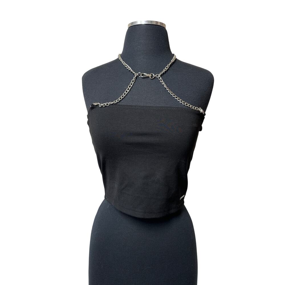 POSTER GIRL Black Chain-Detail Strapless Crop Top
